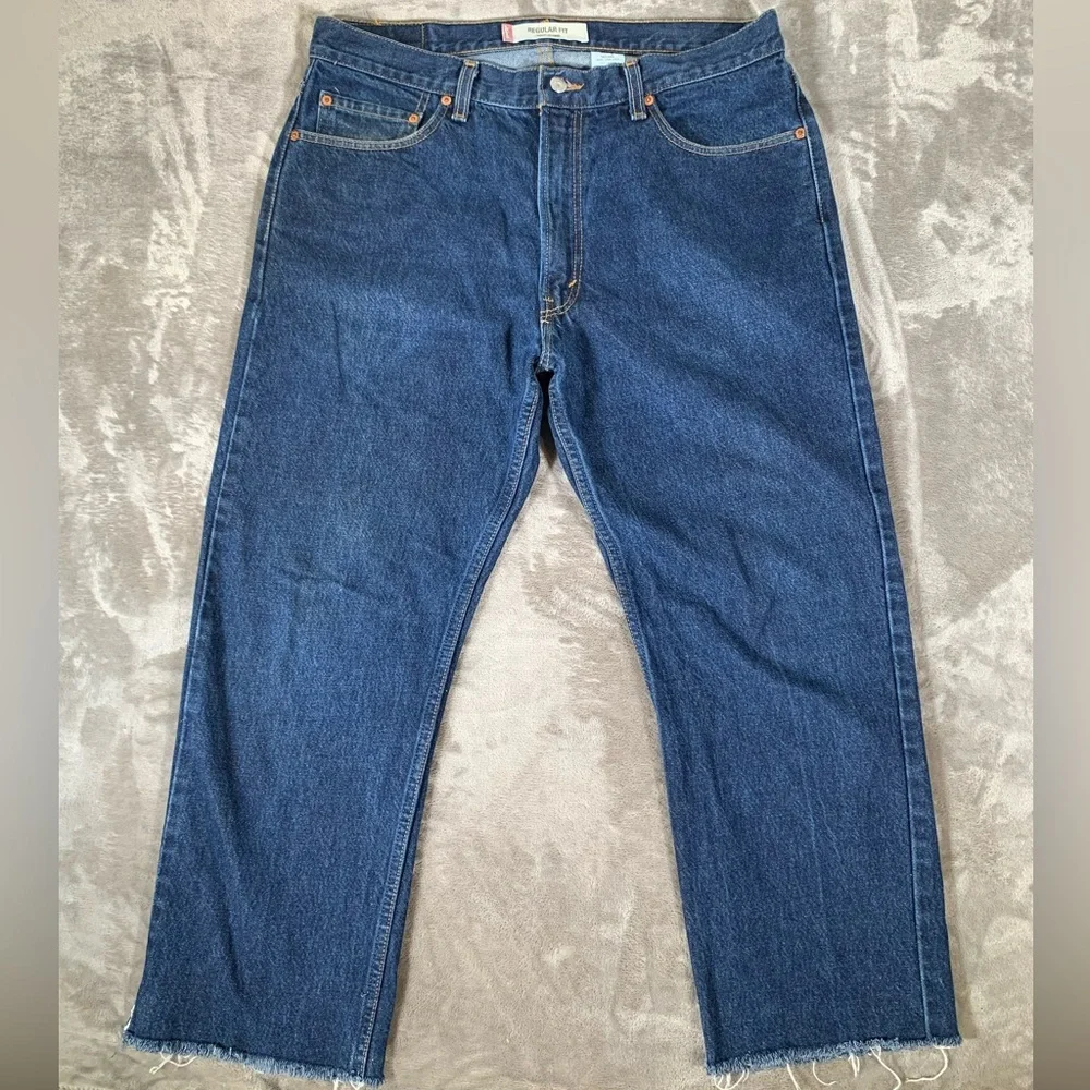Levi's 505 Jeans Men 36 x 30 Dark Blue Wash Regular Fit Stretch Made‎ In USA